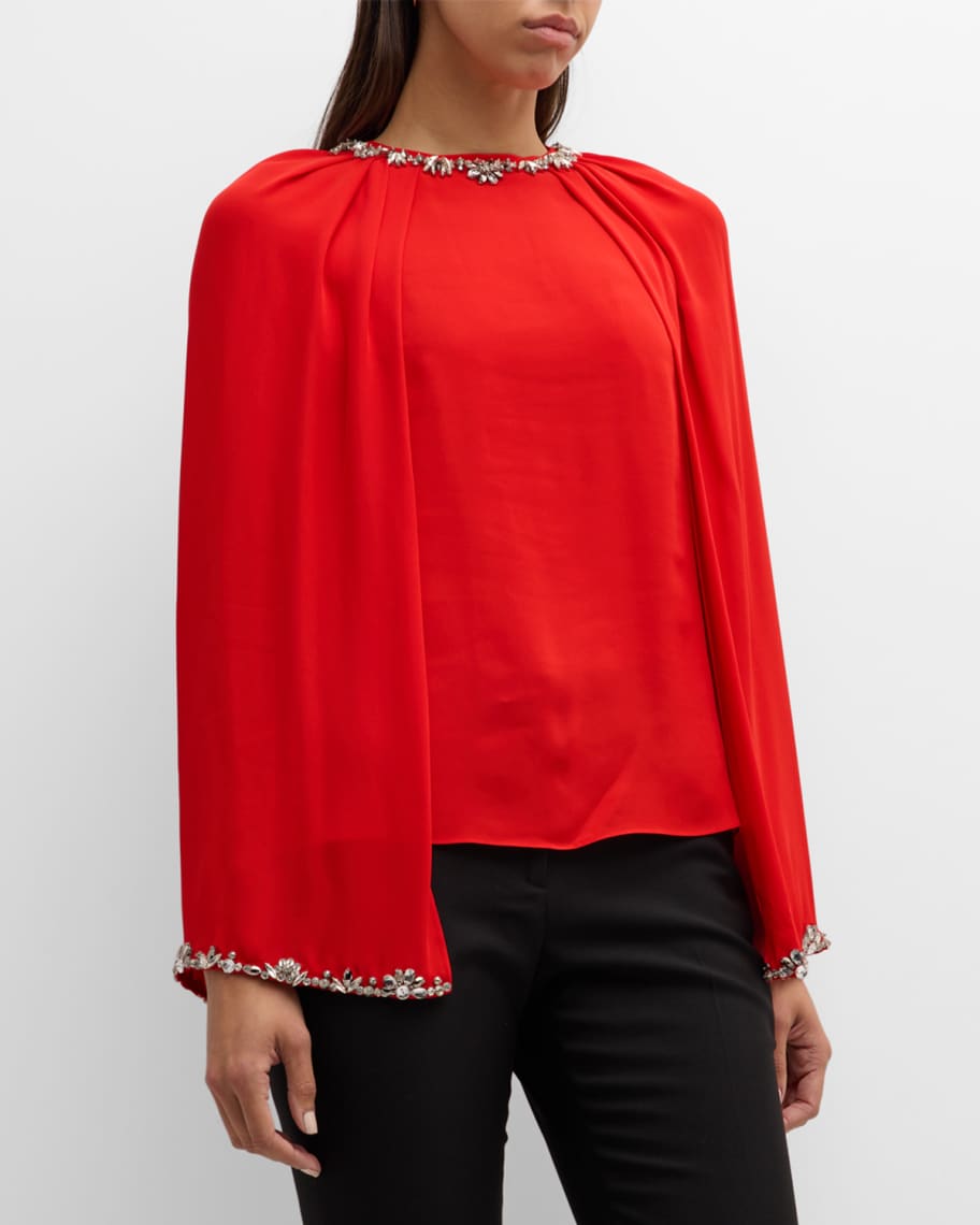 Dice Kayek Crystal Embroidered Capelet Blouse Neiman Marcus