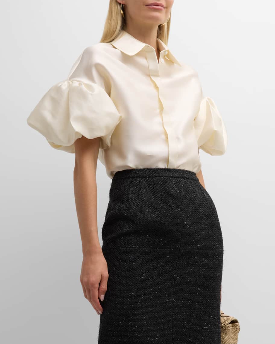 Dice Kayek Short PuffSleeve Silk Collared Blouse Neiman Marcus