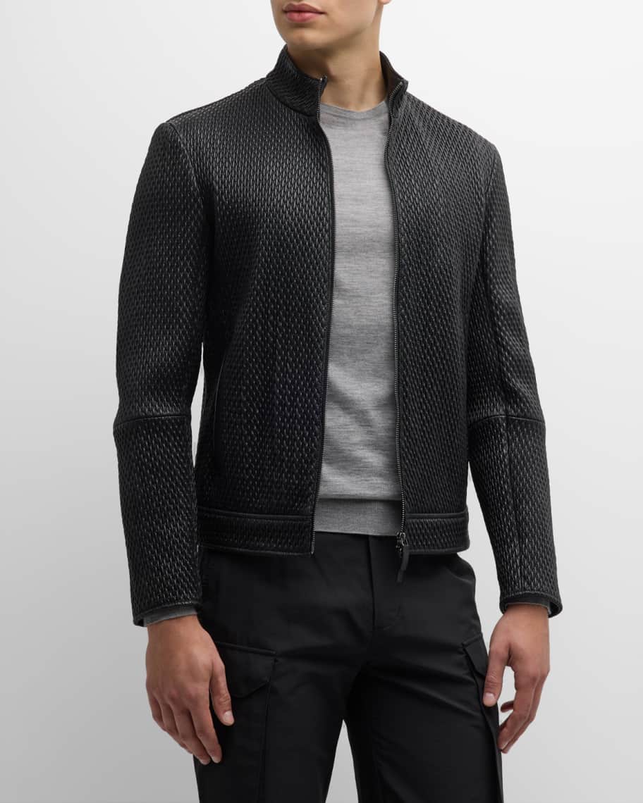 Emporio Armani Men's Textured Leather Jacket | Neiman Marcus