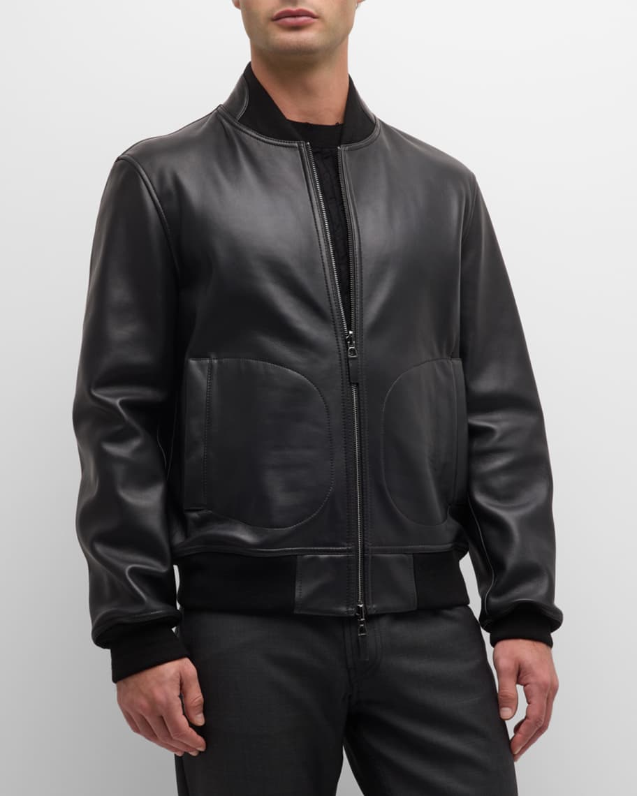 Emporio Armani Men's Leather Full-Zip Bomber Jacket | Neiman Marcus