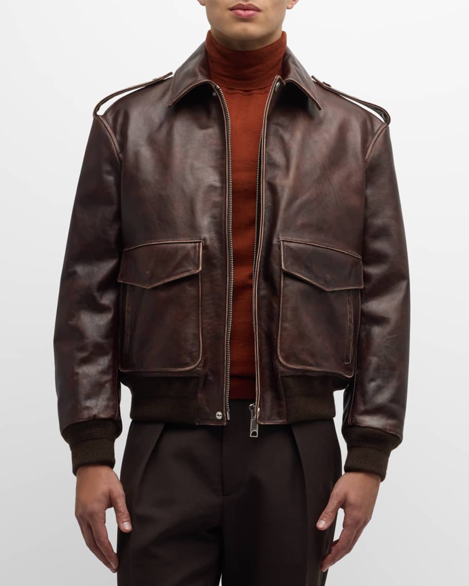 Bally Men's Antique Leather Bomber Jacket | Neiman Marcus
