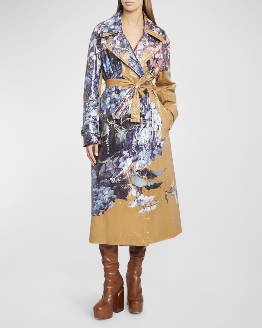 コート DRIES VAN NOTEN | RONAS FLOWER PRINTED CORDUROY TRENCH COAT Dries Van Noten Ronas Floral Lacquered Double-Breasted