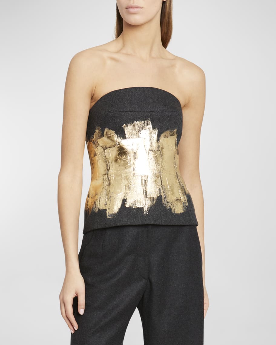 Dries Van Noten Ciao Abstract Strapless Fitted Wool Top | Neiman