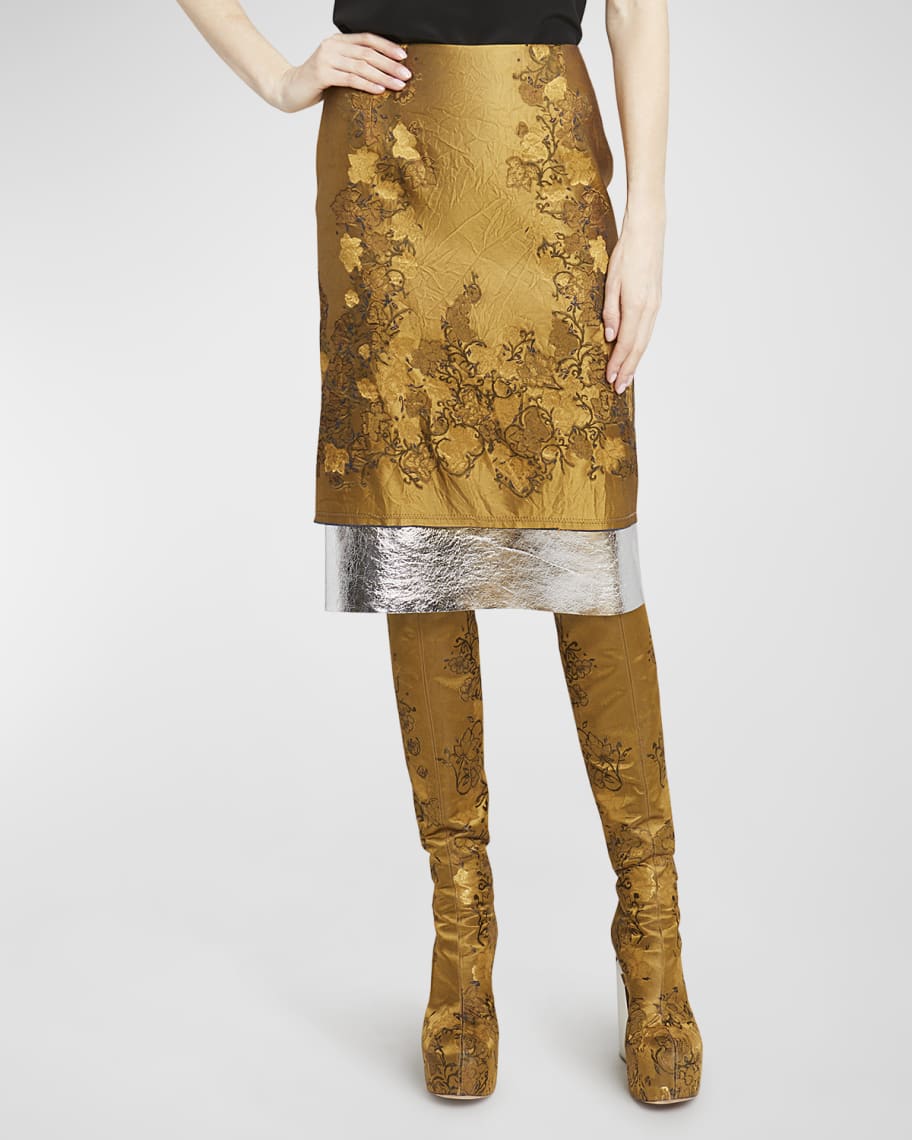 Dries Van Noten Salbina Floral-Print Midi Skirt with Metallic