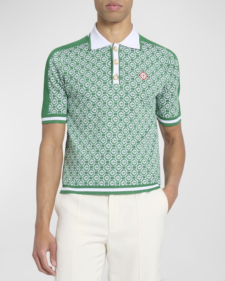 CASABLANCA Men's Lurex Monogram Jacquard Polo Shirt | Neiman Marcus