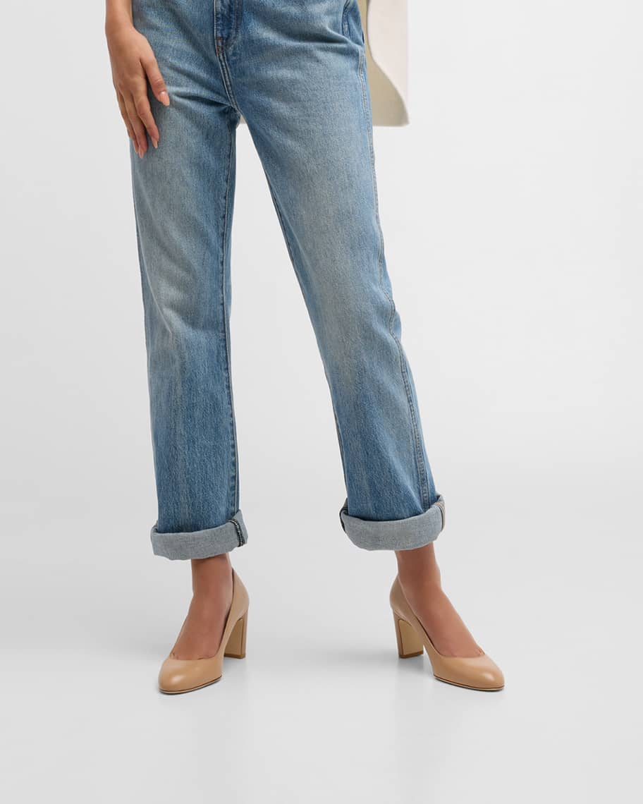 Image 2 of 6: Vida Leather Block-Heel Pumps