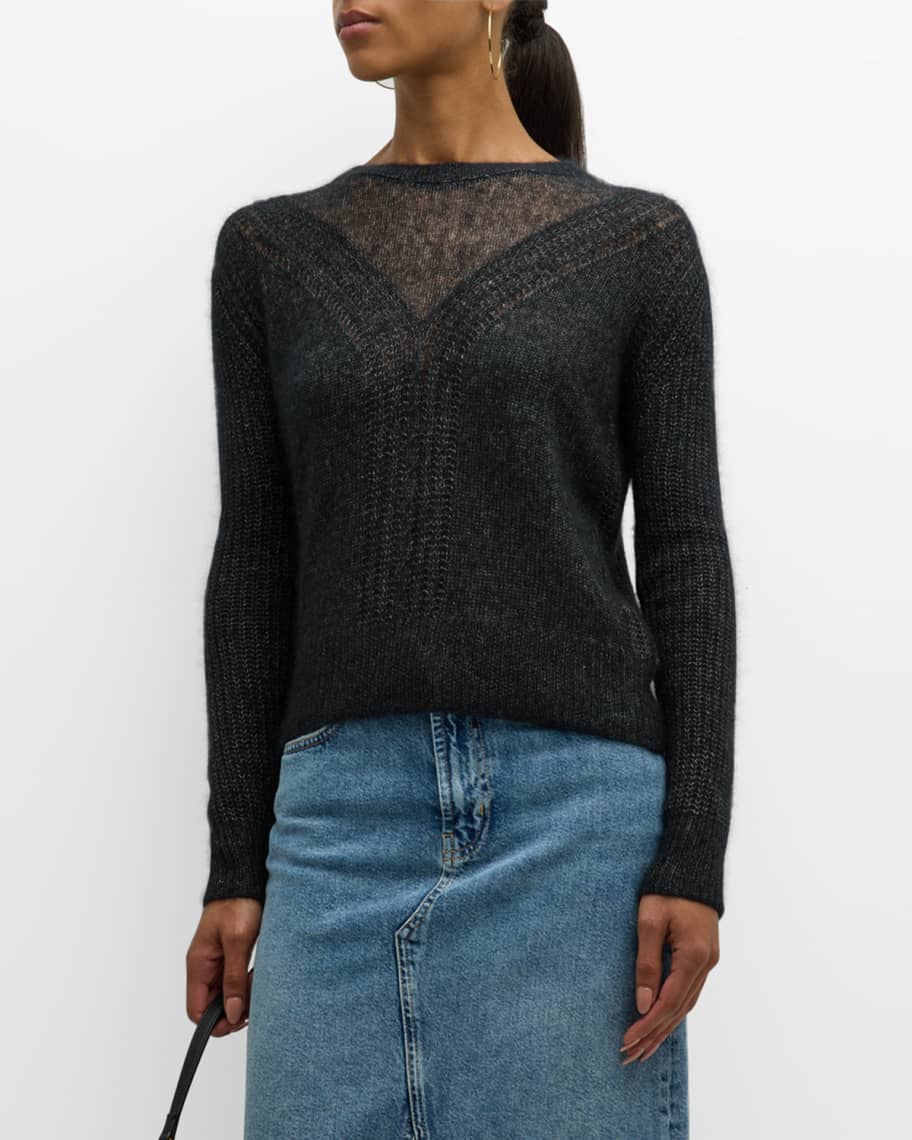 Autumn Cashmere Cashmere Sheer-Yoke Shaker Knit Sweater | Neiman Marcus