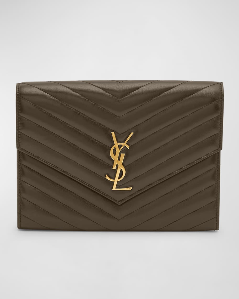 Saint Laurent Ysl Flap Quilted Leather Clutch Bag