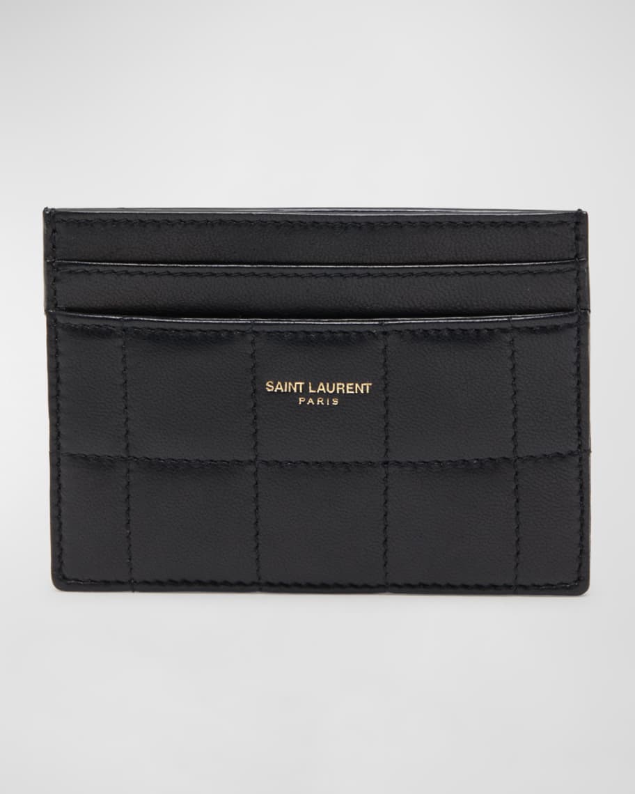 Saint Laurent logo-debossed leather cardholder, Neutrals