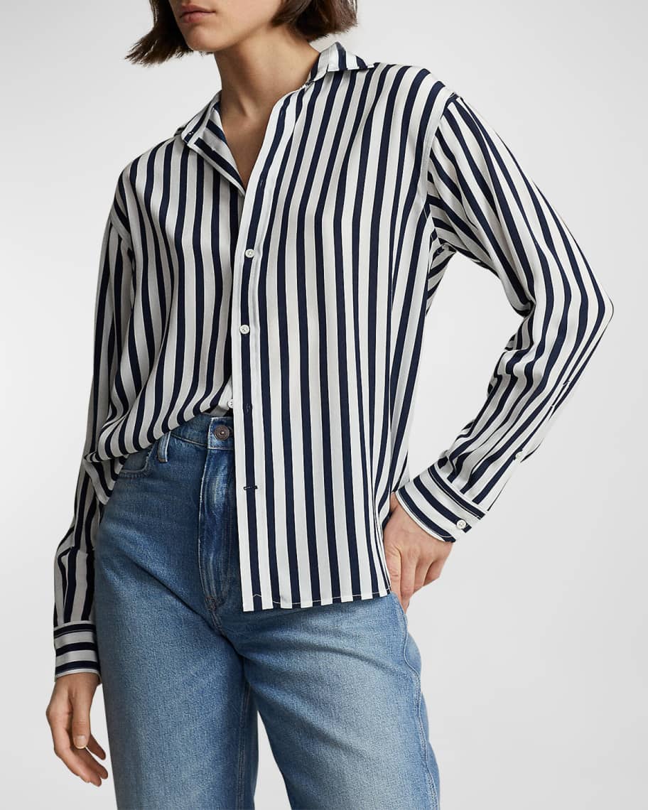 Polo Ralph Lauren Relaxed-Fit Striped Silk Shirt | Neiman Marcus
