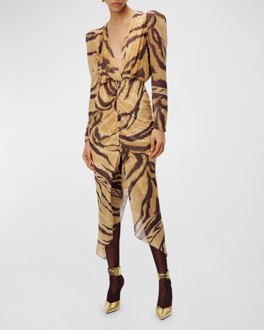 Ronny Kobo Astrid Printed Silk Chiffon Midi Dress | Neiman Marcus