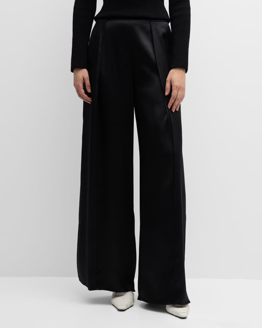 Herve Leger Pleated WideLeg SlitHem Satin Pants Neiman Marcus