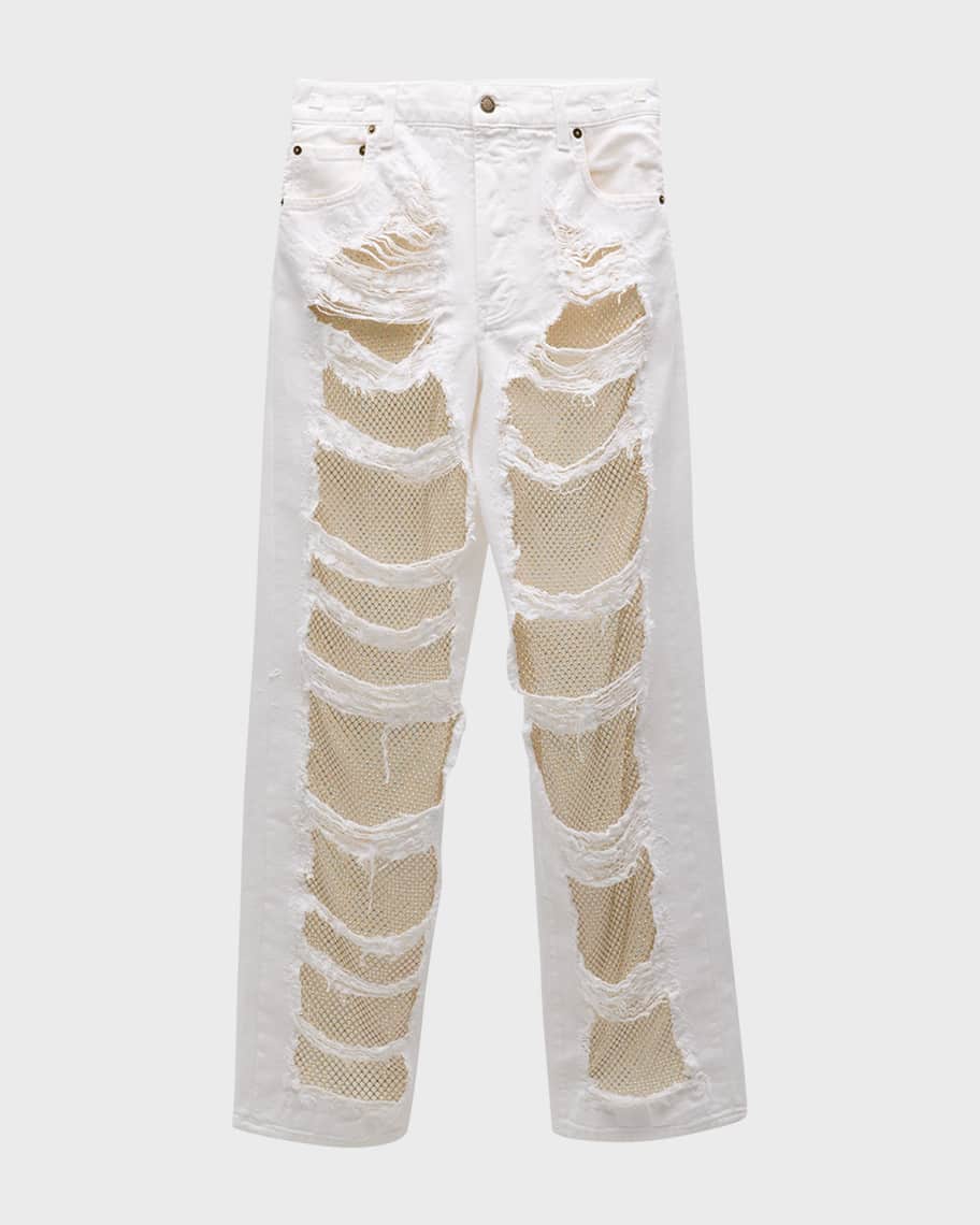 DARKPARK Karen Shredded Crystal-Panel Straight-Leg Jeans