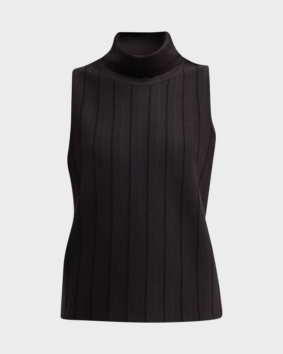 TSE Cashmere Ribbed WoolSilk Sleeveless Turtleneck Sweater Neiman Marcus