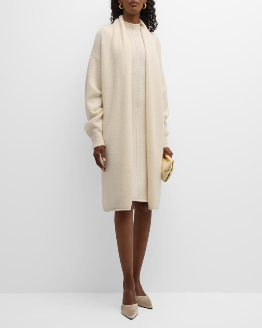 Boiled Wool Belted Robe Coat Open Front Chunky Knit Hooded 