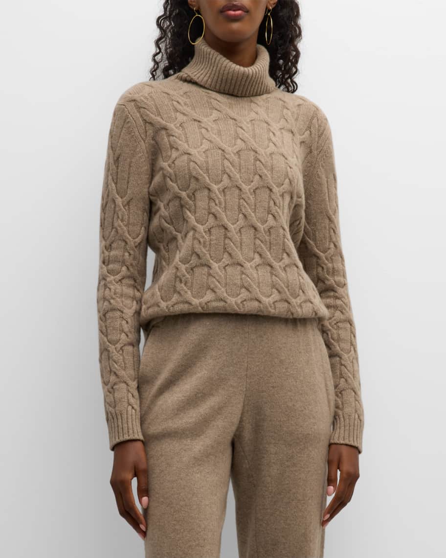 WINSLET - Hand-Knit Turtle Neck Cable Cashmere Sweater in Black main image 0