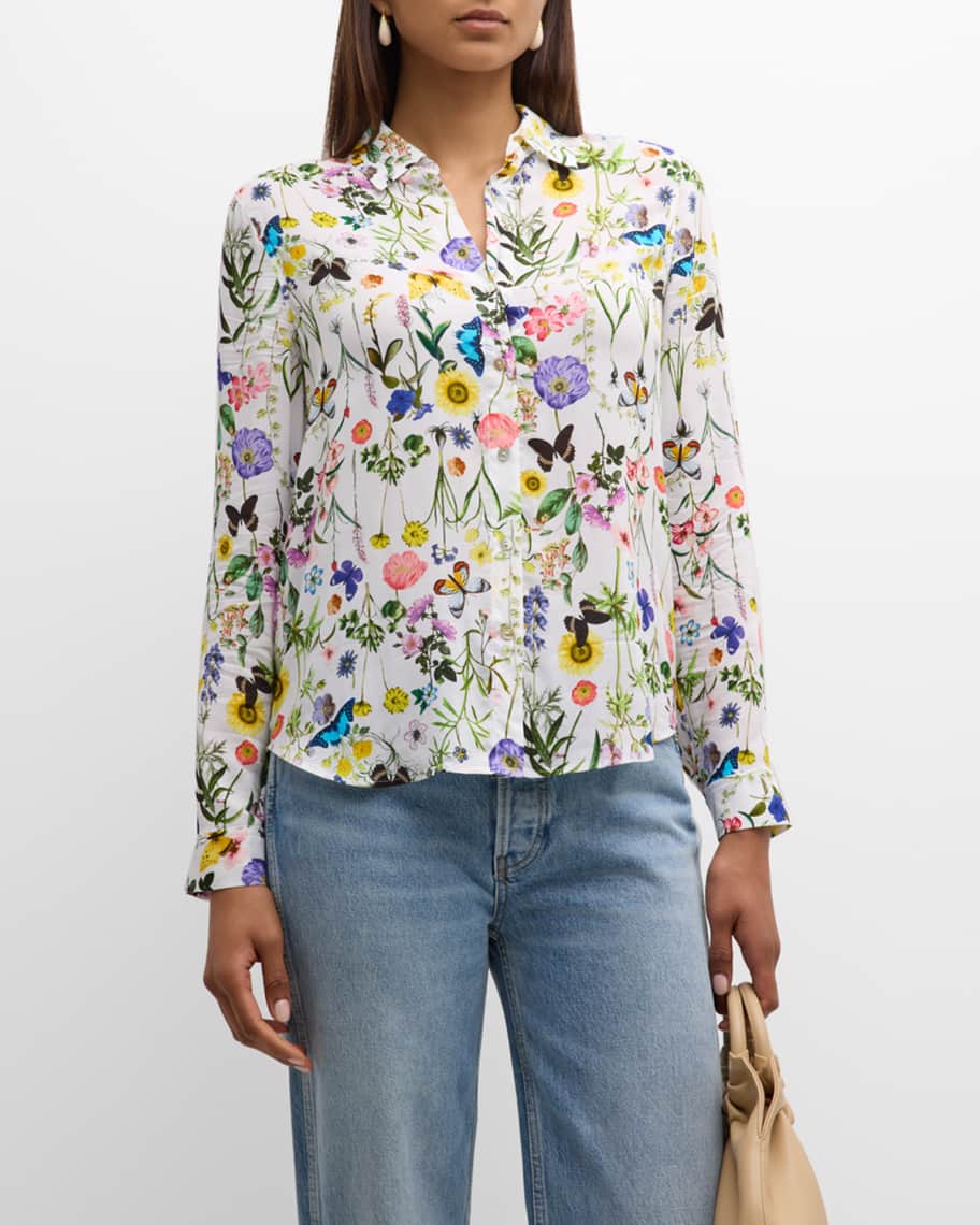 L'Agence Holly Botanical-Print Button-Front Blouse | Neiman Marcus