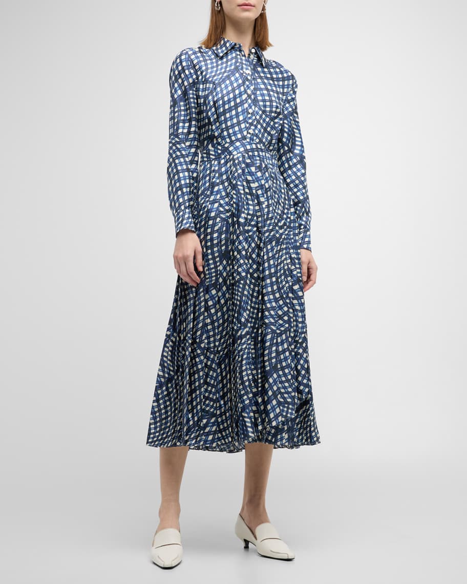 Tory Burch Printed Pleated Silk-Twill Midi Shirtdress | Neiman Marcus