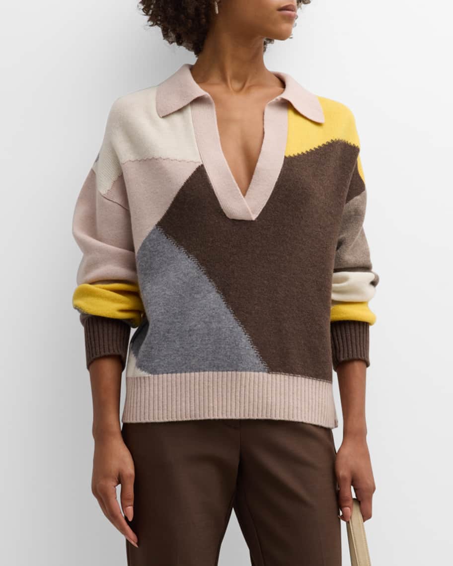 Marella Patio Colorblock Merino Wool Sweater, Beige Inlay, Women's, XL, Sweaters Wool Sweaters