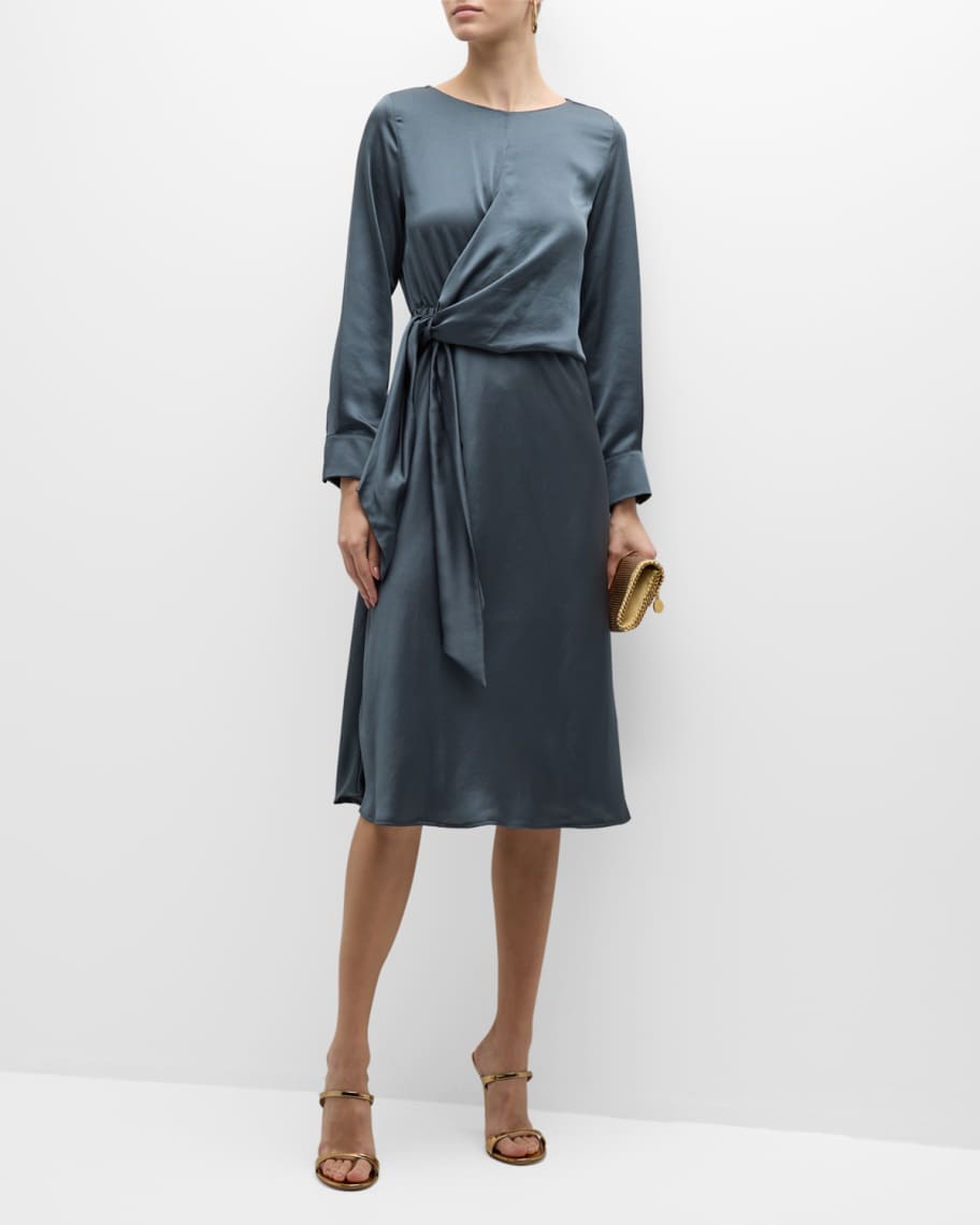 Marella Sion Wrap-Front A-Line Satin Midi Dress | Neiman Marcus