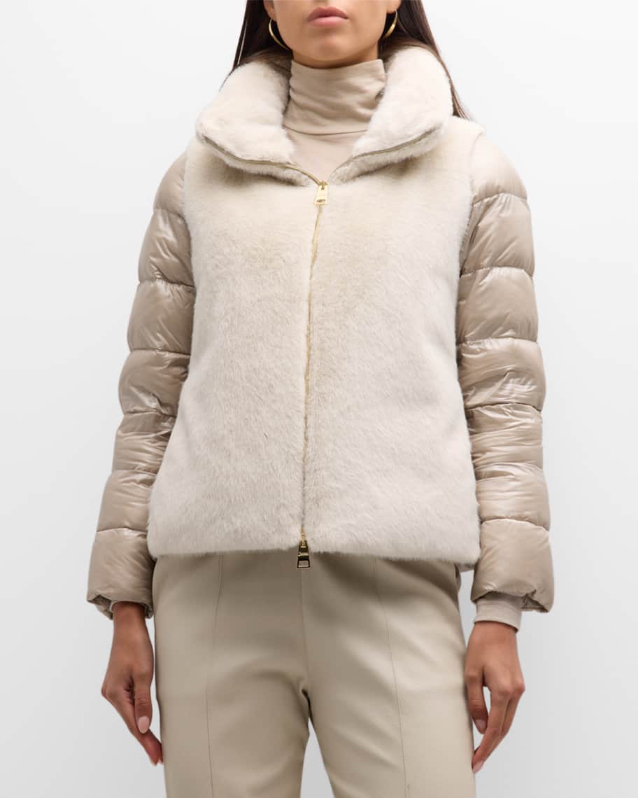 Herno Nylon Ultralight Puffer Jacket with Faux Fur Front | Neiman Marcus