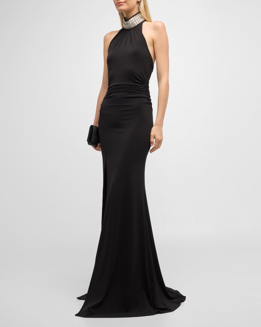 Cinq a Sept Izzy Embellished Turtleneck Sleeveless Gown with Train ...