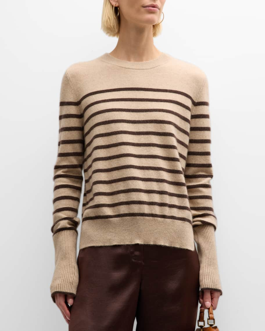 Louis Vuitton Lana Wool Creme Brown Womens Striped Short Blouse Top T-Shirt  XS-S