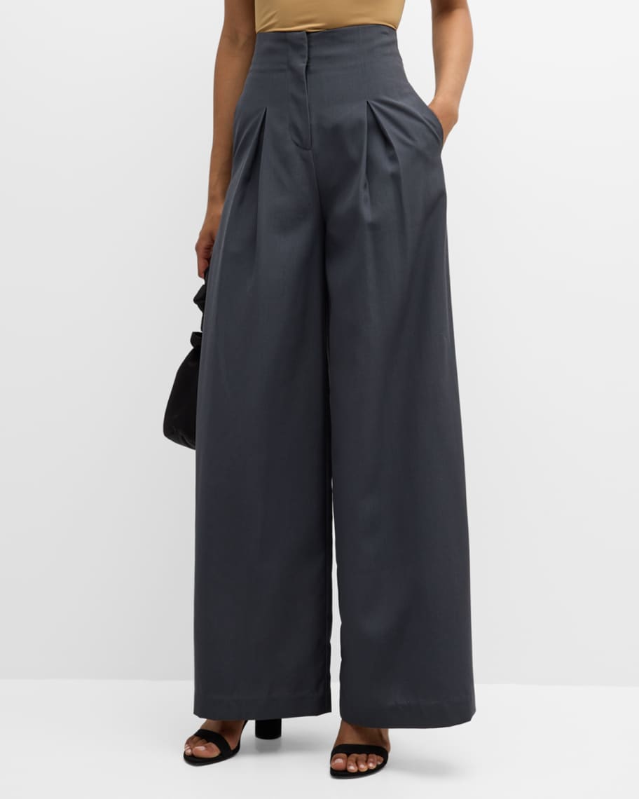 Co Pleated Wide-Leg Wool Trousers | Neiman Marcus