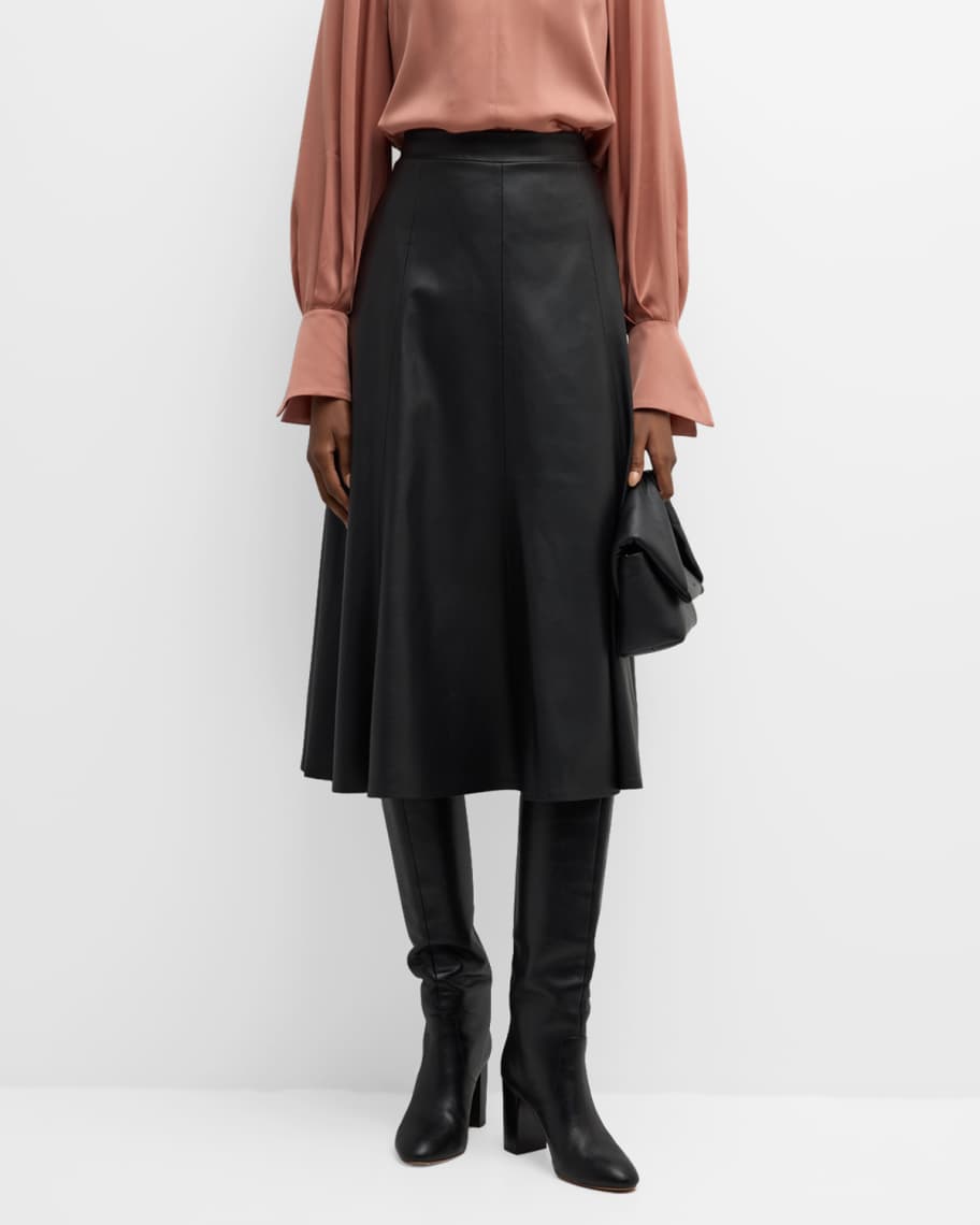 Image 1 of 6: Vera A-Line Faux Leather Midi Skirt