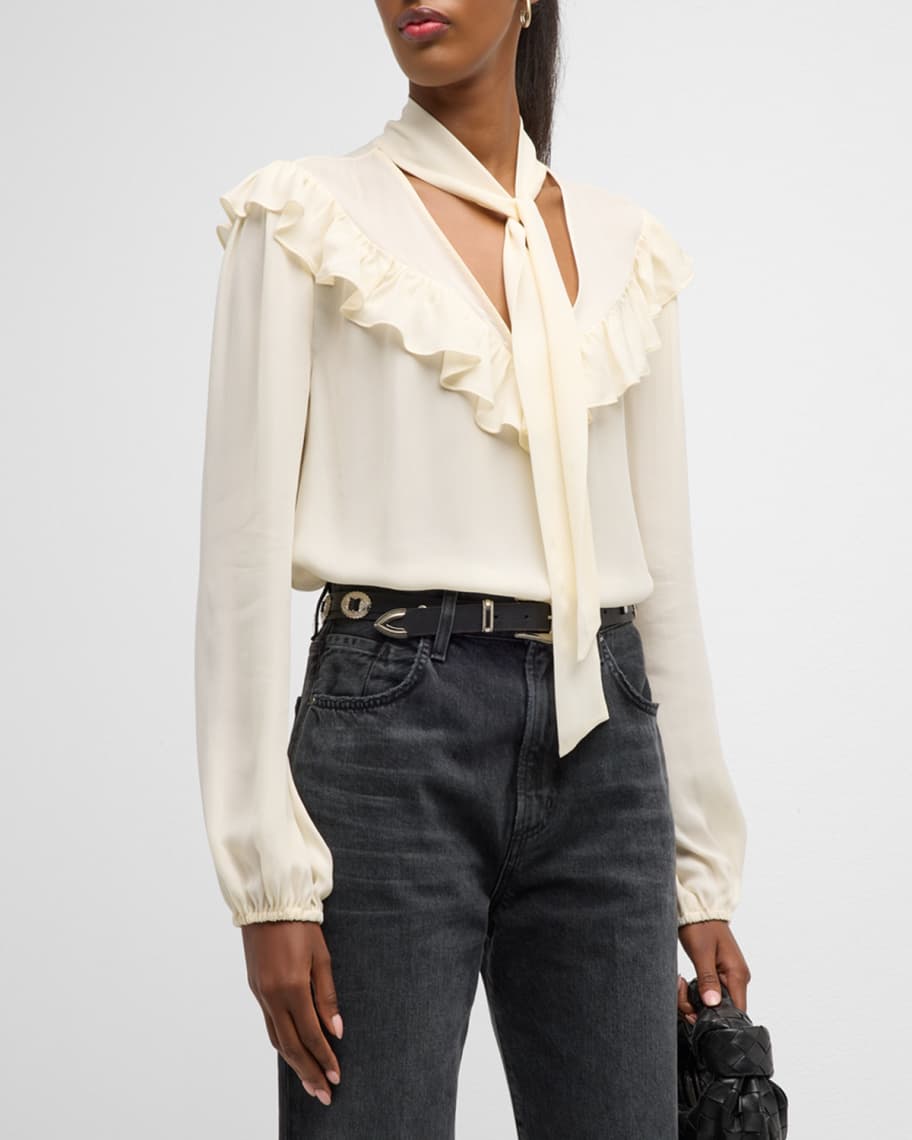 Image 1 of 6: Katya Long-Sleeve Ruffled Blouse