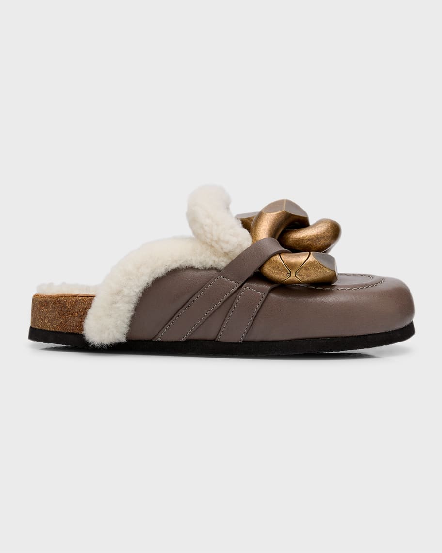 JW Anderson Chain Loafer Shearling Mules | Neiman Marcus