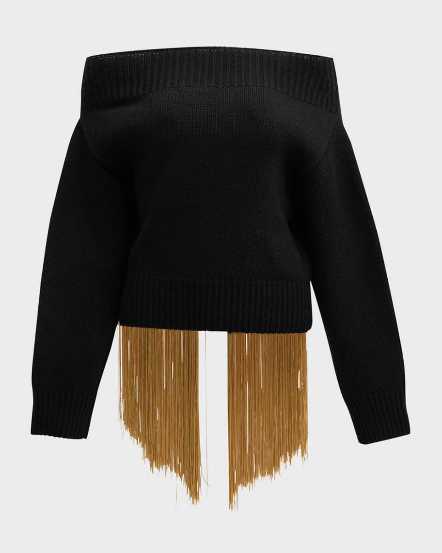 Off the shoulder sweater with fringe online