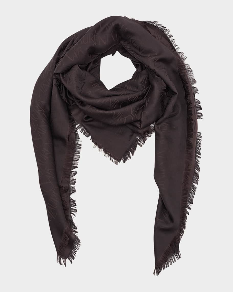 Saint Laurent Grand Carre Jacquard Silk-Wool Scarf | Neiman Marcus