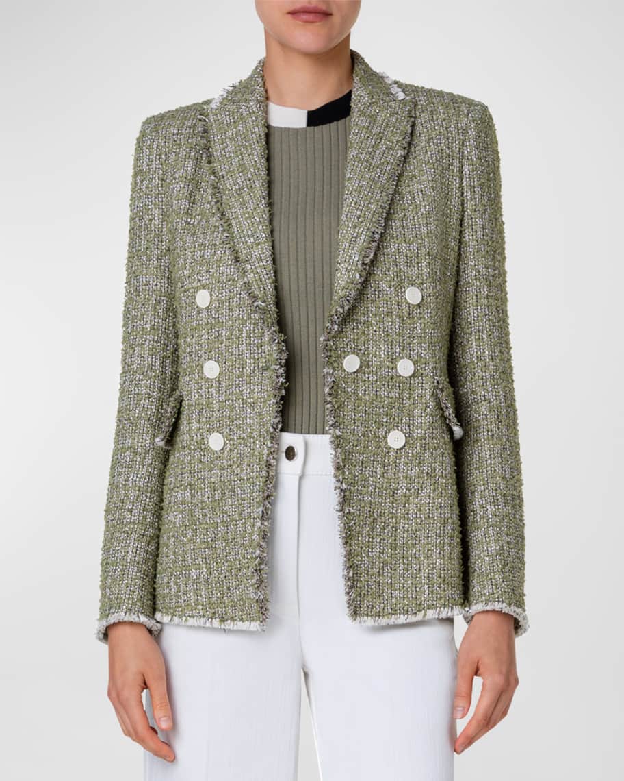 Image 1 of 5: Double-Breasted Illusion Tweed Blazer Jacket