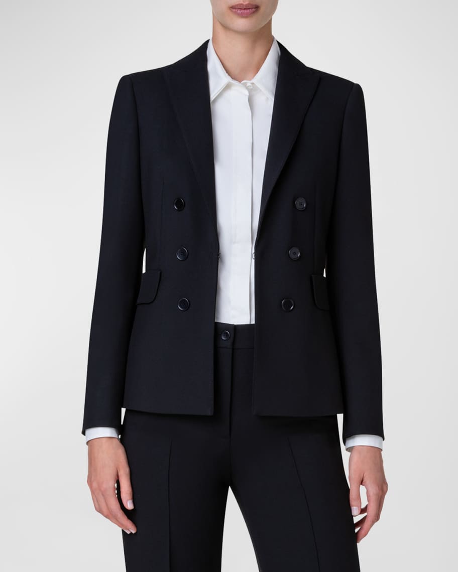 Image 2 of 5: Double-Breasted Illusion Pebble Crepe Sable Blazer Jacket