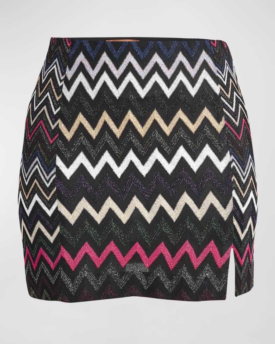 Image 2 of 6: Metallic Chevron Side-Slit Mini Skirt