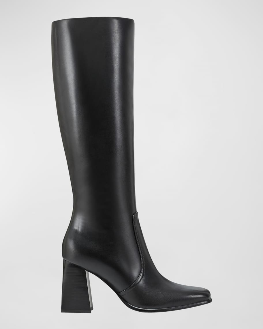 Marc Fisher LTD Dreeam Leather Block-Heel Tall Boots | Neiman Marcus