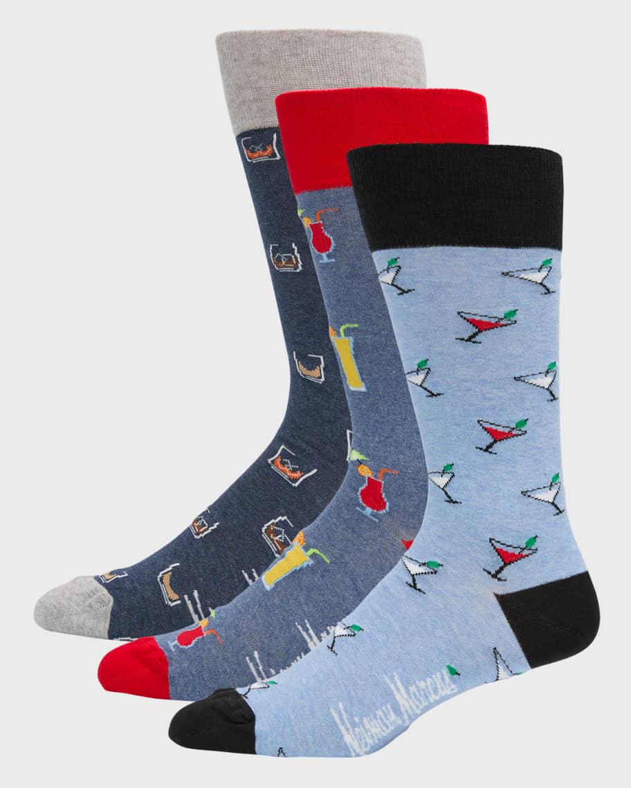 Neiman Marcus Men's 3Pack CocktailPrint Socks Neiman Marcus