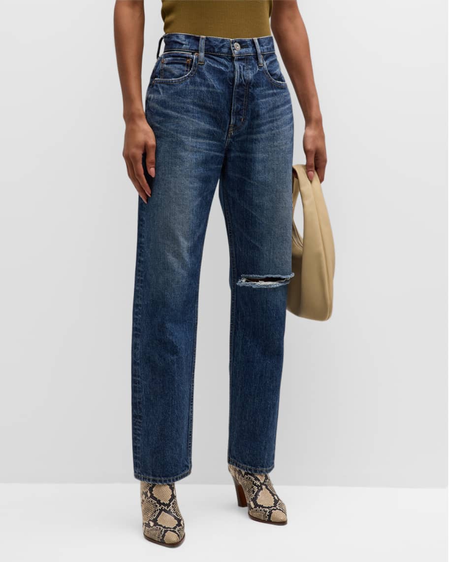 MOUSSY VINTAGE Widstoe Distressed Wide-Straight Jeans | Neiman Marcus