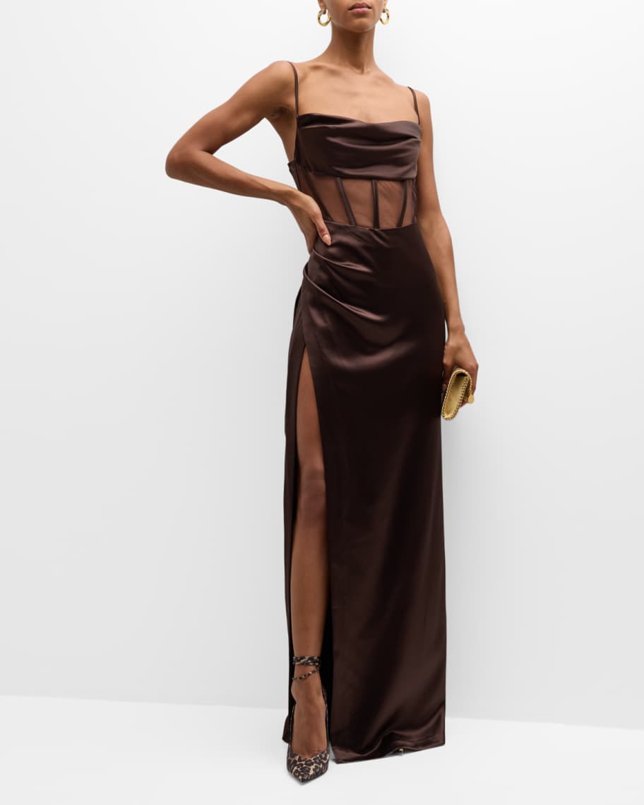 Retrofete Rosa Satin Corset Long Slit Dress | Neiman Marcus