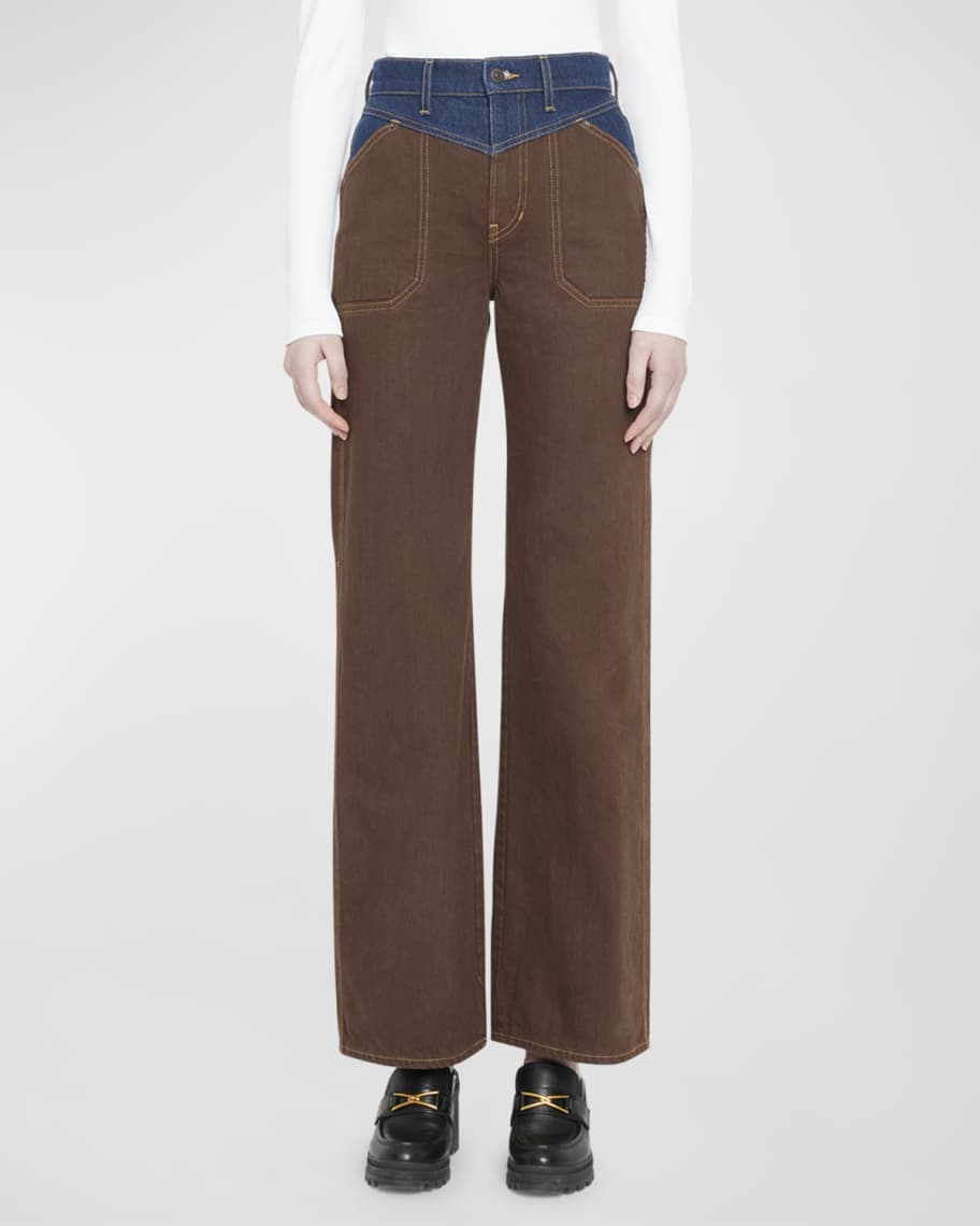 Veronica Beard Taylor Two-Tone High Rise Wide-Leg Jeans | Neiman Marcus