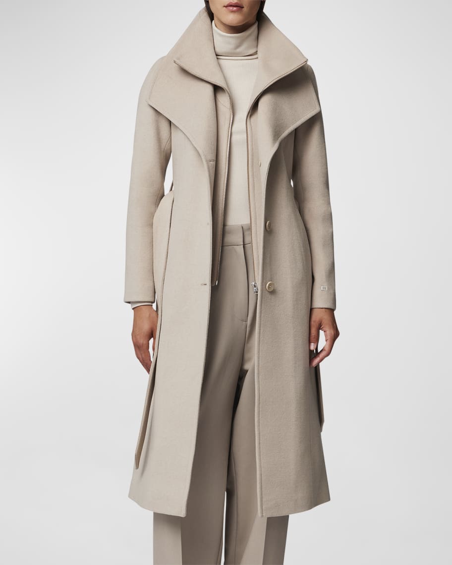 Soia & Kyo Ilana Layered Wool Peacoat with Tie Belt | Neiman