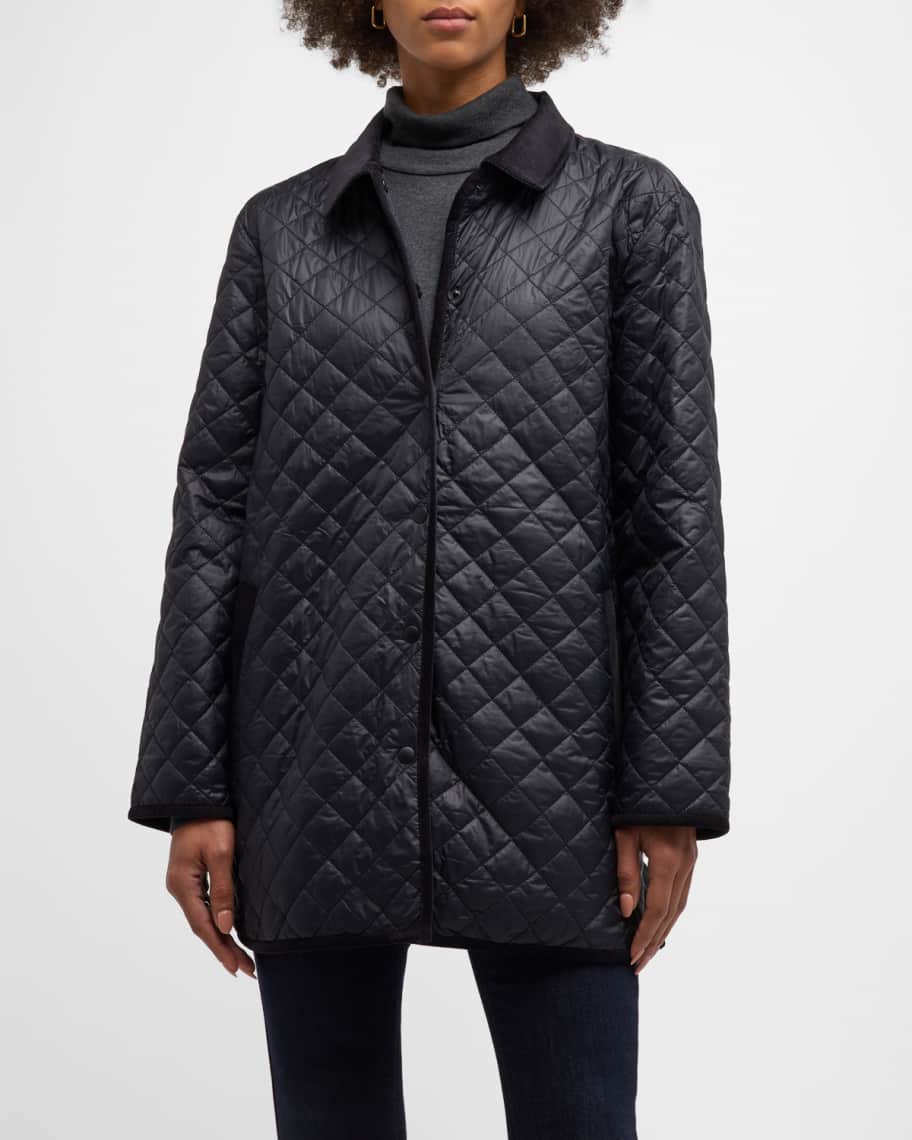 Eileen Fisher Missy Eggshell Recycled Nylon Long Quilted Jacket ...