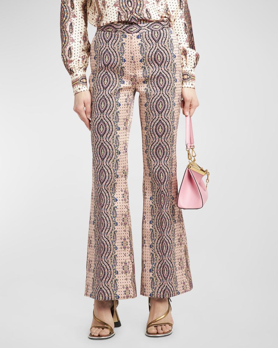 Etro Trellis Polka-Dot Paisley Jacquard Flare Pants | Neiman Marcus
