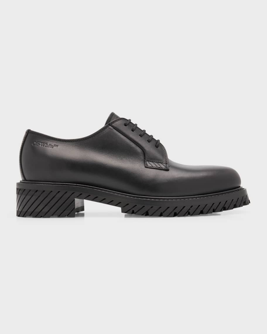 Off-White Men's Military Diagonal-Sole Leather Derby Shoes | Neiman Marcus
