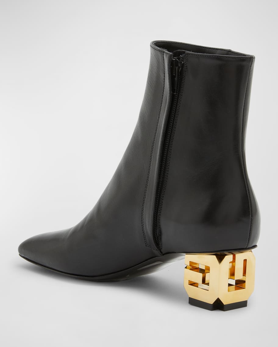 Image 3 of 6: Leather G Cube-Heel Ankle Boots