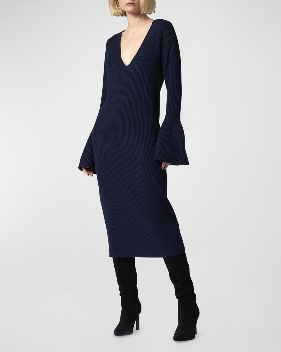Equipment Dree Ribbed Bell-Sleeve Midi Sweater Dress | Neiman Marcus