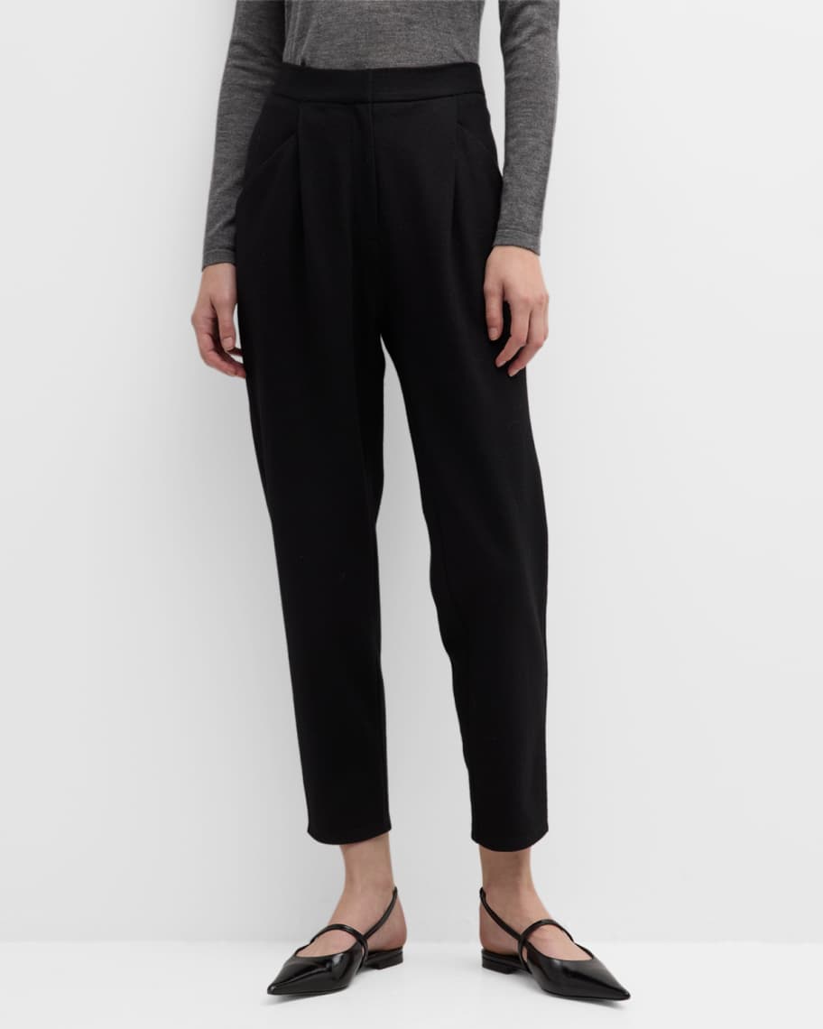 Eileen Fisher Missy Boiled Wool Pleated Tapered Ankle Pants | Neiman Marcus