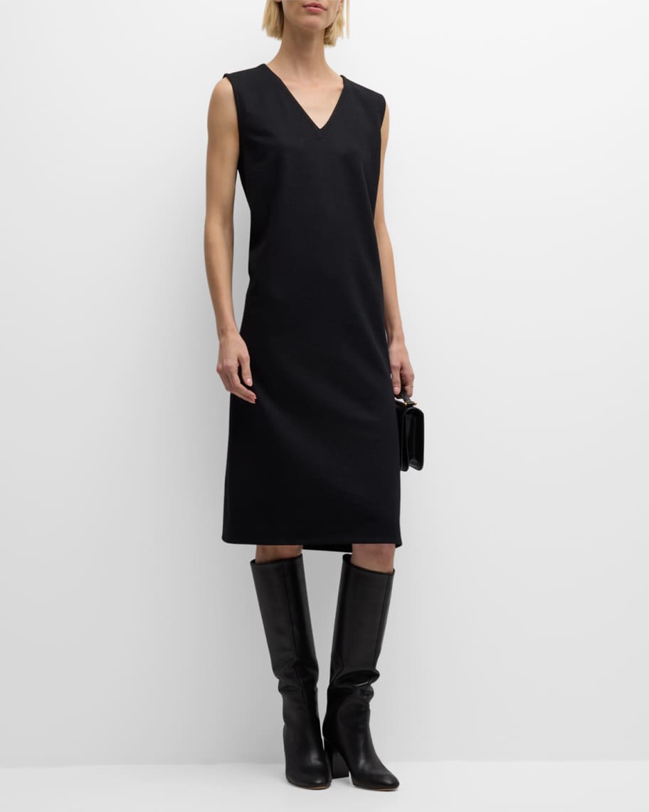 Eileen Fisher Sleeveless Wool Jersey Knee-Length Dress | Neiman Marcus