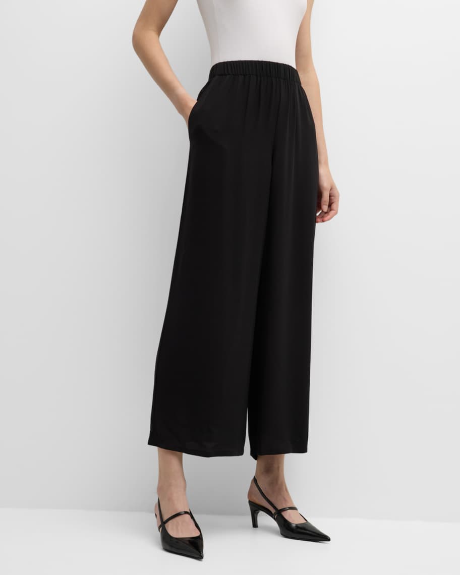 Eileen Fisher Petite Cropped Wide-Leg Georgette Crepe Pants